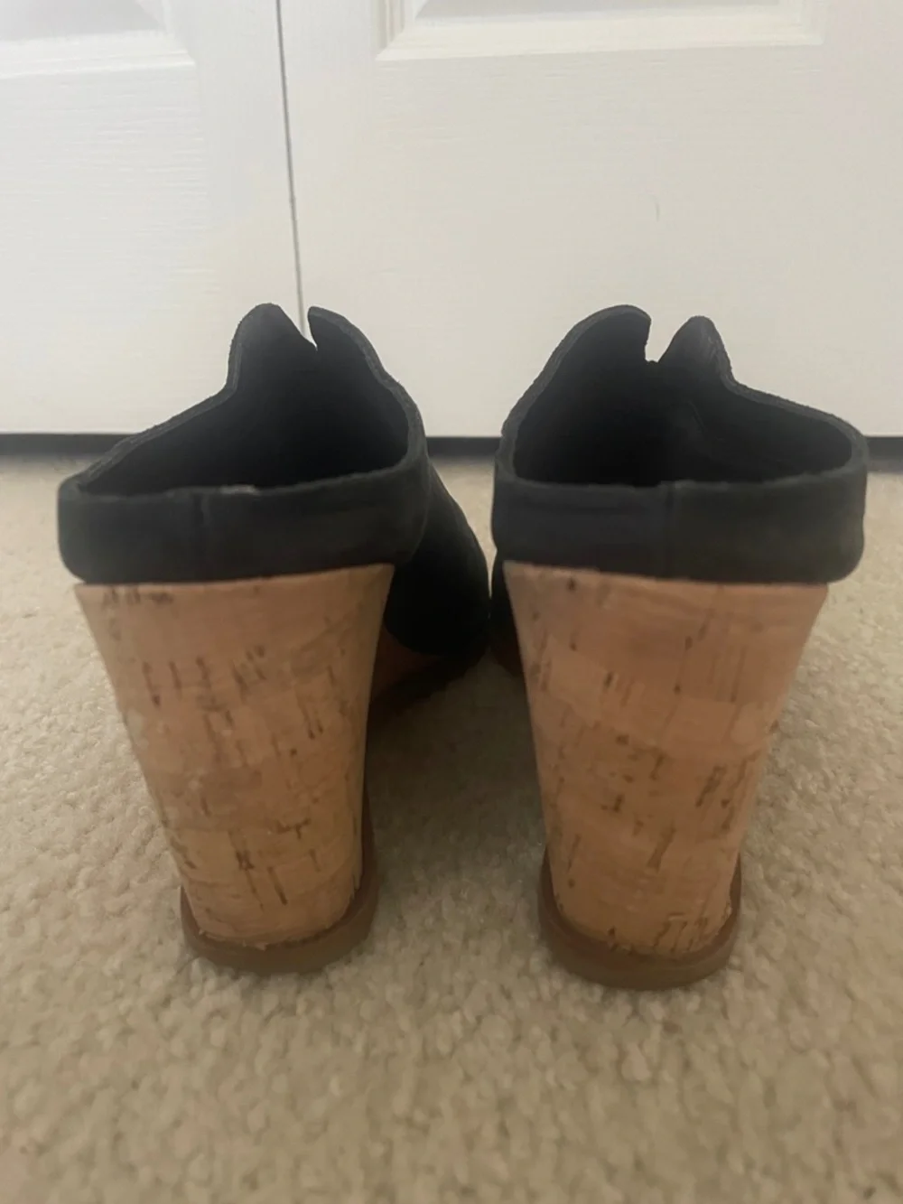 Korks Black Suede Cork Open-Toe Wedge